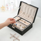 1 pcs PU leather jewelry box, double-layer wooden jewelry box, princess jewelry storage box, makeup box