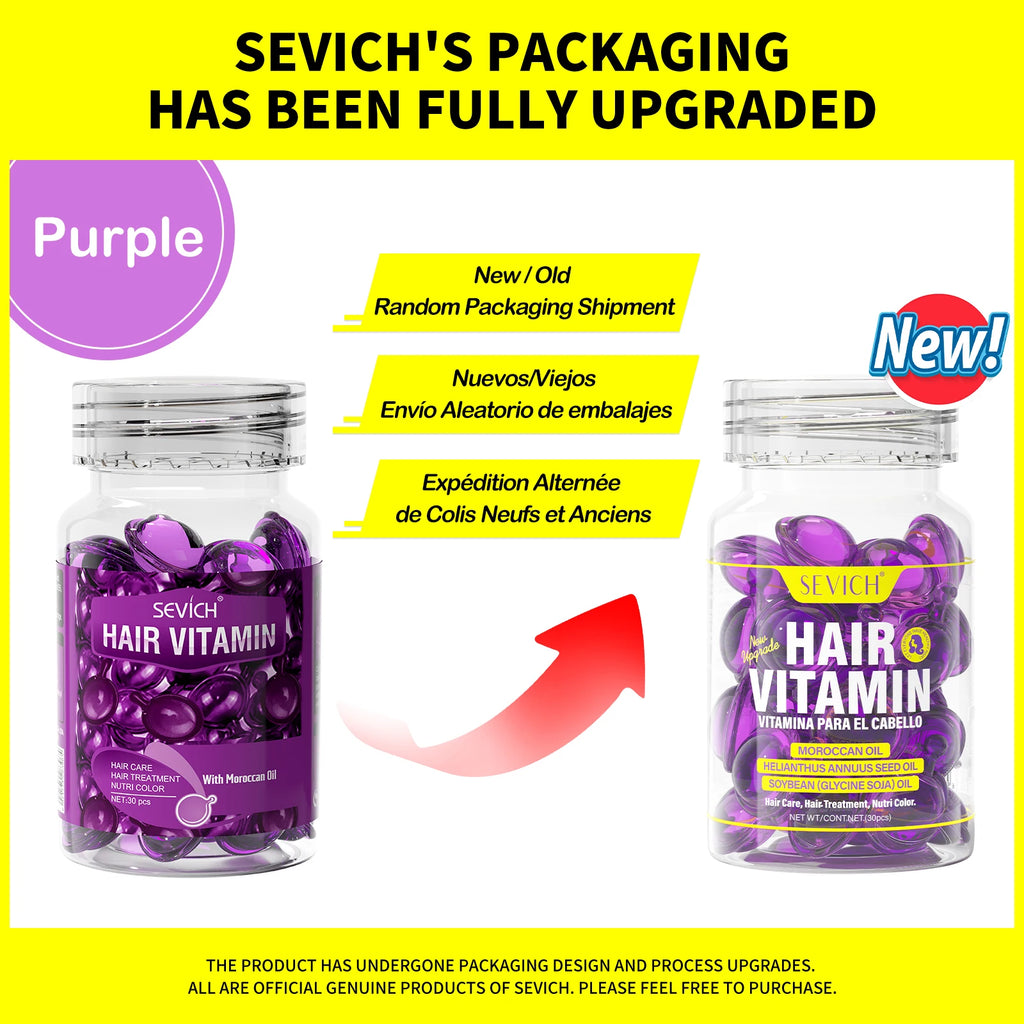 Fast Moisturizing Hair Vitamin Capsule 30pcs/bottle Sevich Smoothing Silky Keratin Complex Oil Nourishing Moroccan Hair Care Oil