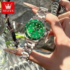 OLEVS 5885 Original Women Watch Top Luxury Quartz Watch Classic Green Dial Waterproof Luminous Date Watch Women Authentic Watch