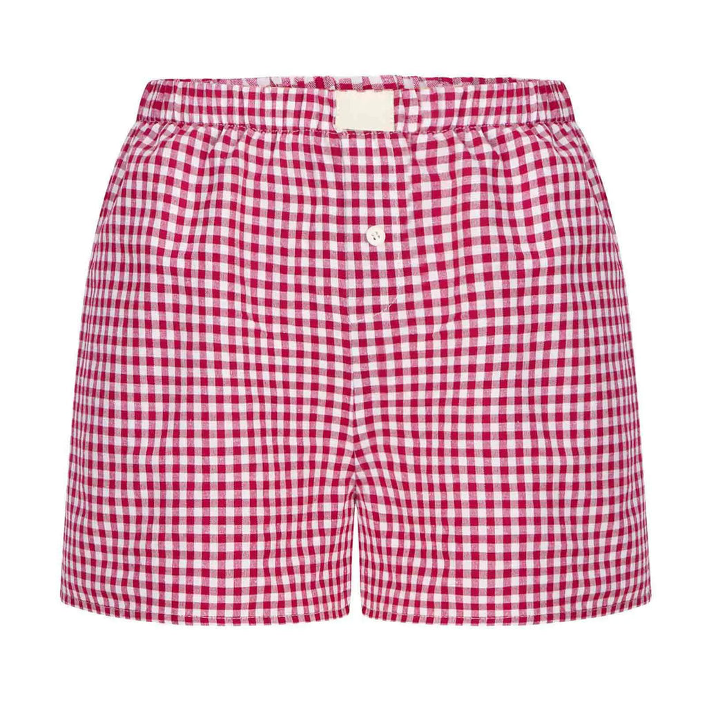 Youthful Summer Women's Casual Plaid Shorts Teenage Girls Elastic Waistband Lace-Up Classic Versatile Fashionable Summer Shorts