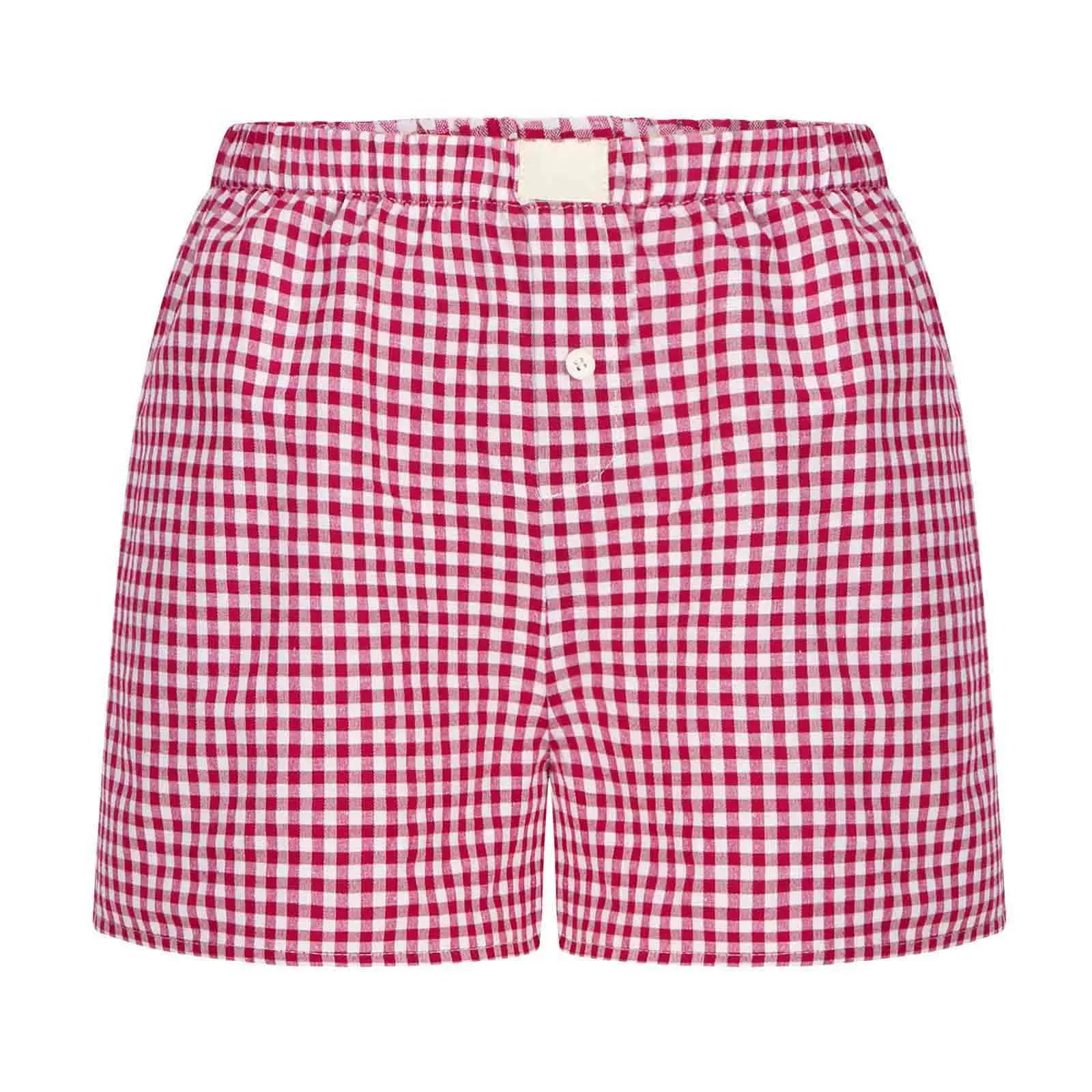 Youthful Summer Women's Casual Plaid Shorts Teenage Girls Elastic Waistband Lace-Up Classic Versatile Fashionable Summer Shorts