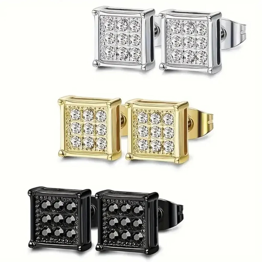 2pcs Stainless Steel Stud Earrings for Men Women Square CZ Mens Earrings Studs Jewelry for Sensitive Ears Fashion Hip Hop Y2K