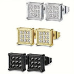 2pcs Stainless Steel Stud Earrings for Men Women Square CZ Mens Earrings Studs Jewelry for Sensitive Ears Fashion Hip Hop Y2K