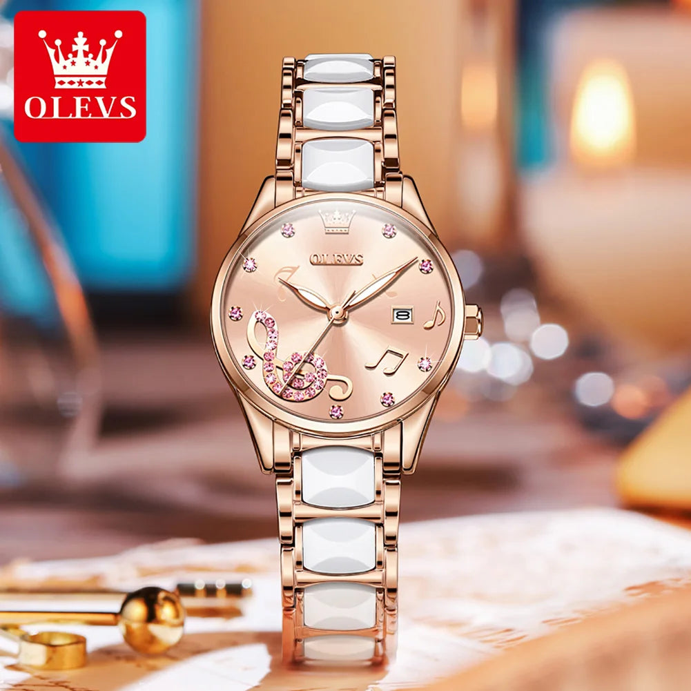 OLEVS 3605 Women's Watches Top Brand Fashion Mechanical Wristwatch Zircon Scale Watch for Ladies Waterproof Chronograph Date