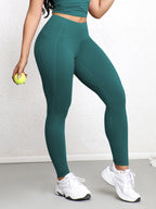  Women Leggings With Pockets Solid Color High Waist Butt Lifting Workout Tights Slim Elastic Pants Casual SportWear