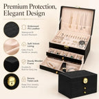 Large Lockable PU Leather Jewelry Box with Drawers, Multi Compartment Necklace Ring Watch Storage Organizer Gift Case for Women