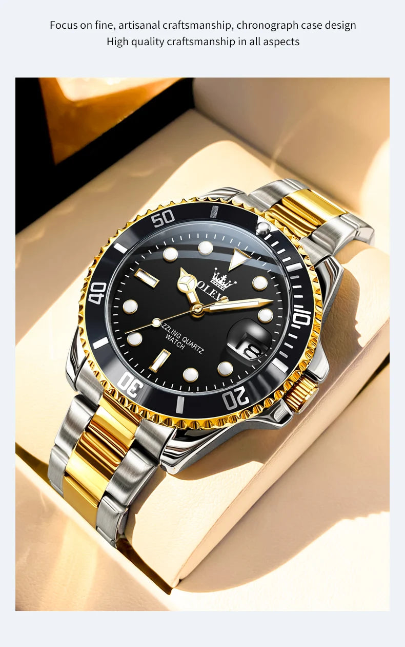 OLEVS 5885 Business Men Watch Diving Quartz Watch Luxury Stainless Steel Waterproof Luminous Automatic Date Men Original Watch