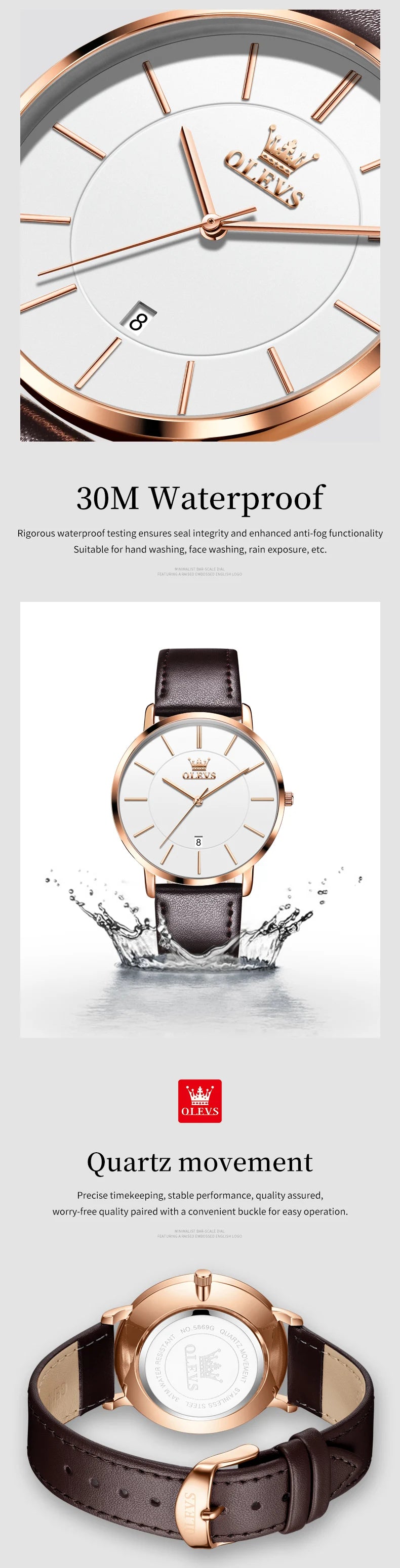 OLEVS 5869 Men's Watches Leather Strap Waterproof Auto Date Man Watch Fashion Simplicity Ultra Thin Quartz Wrist Watch for Men