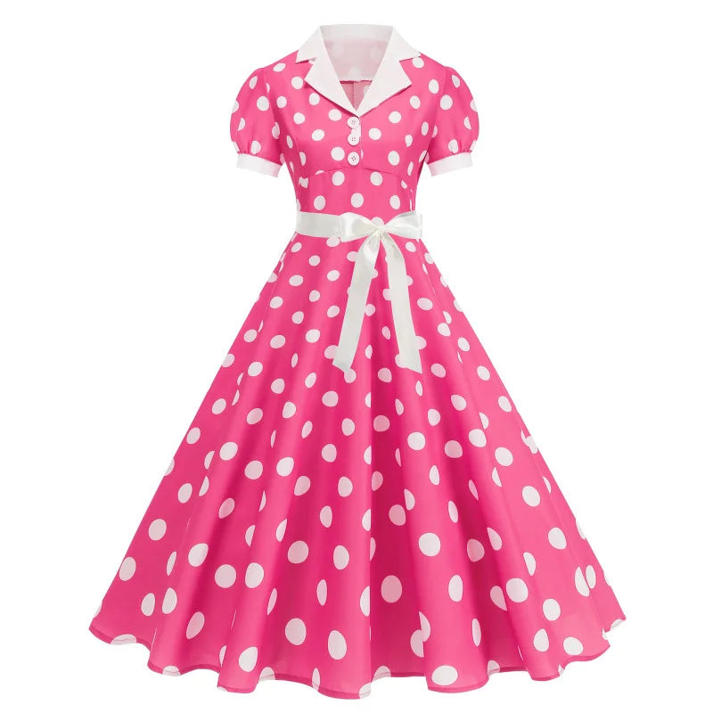Polka Dot 50s 60s Vintage Dress Women Elegant Belted Robe Women Retro Rockabilly Prom Wedding Party Princess Dress