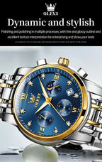 OLEVS 2858 Men's Watches Stainless Steel Waterproof Anti-Scratch Moon Phase Luminous Chronograph Luxury Quartz Men's Wristwatch