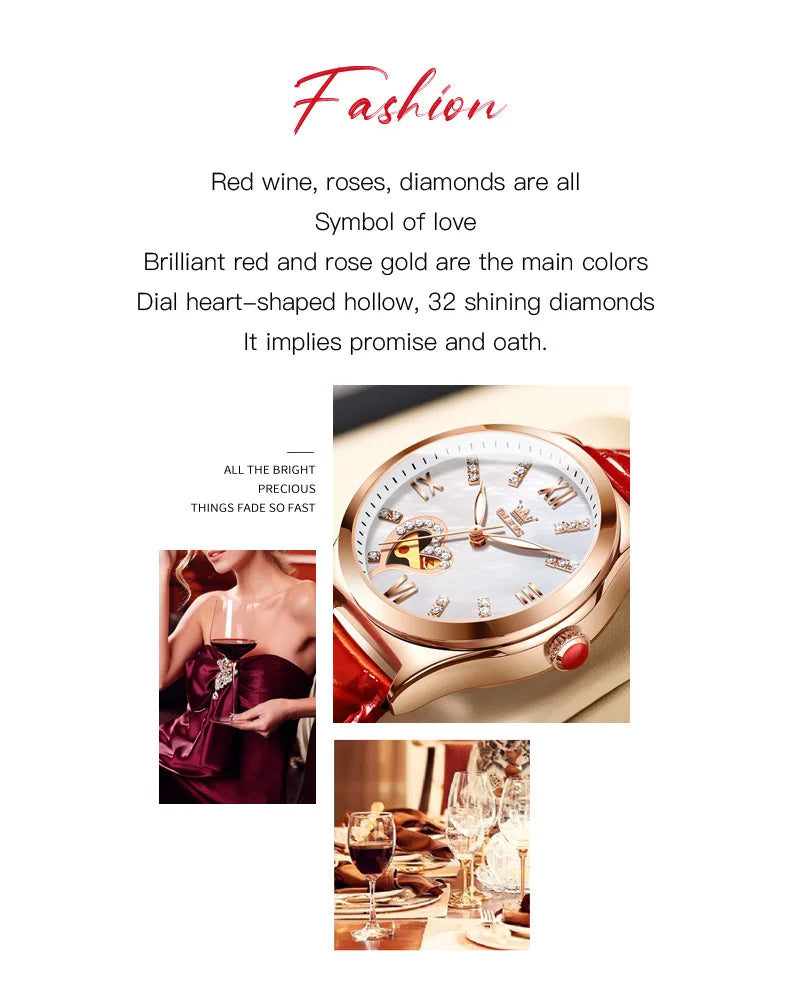 OLEVS Luxury Brand Skeleton Heart Dial Automatic Mechanical Women Watch Ladies Watches Ladies Waterproof Wristwatch Female
