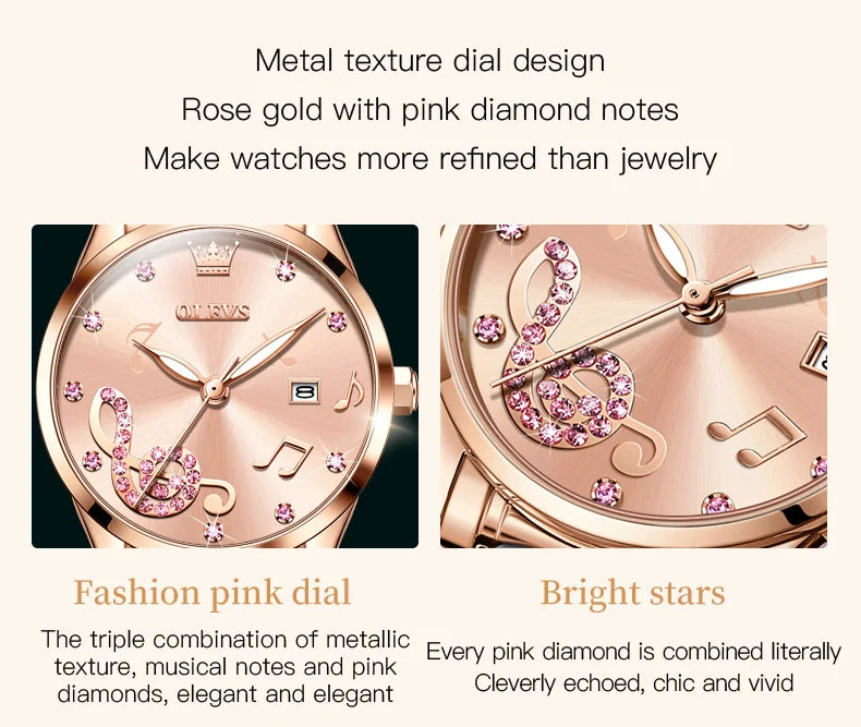OLEVS 3605 Women's Watches Top Brand Fashion Mechanical Wristwatch Zircon Scale Watch for Ladies Waterproof Chronograph Date