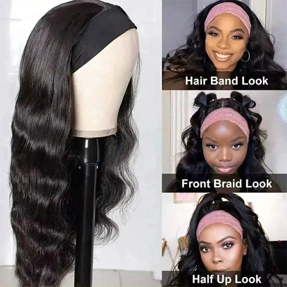 Body Wave Headband Wig Human Hair Wigs Put On And Go 200% Density Brazilian Hair Headband Wig Non Lace Front Human Hair Wigs