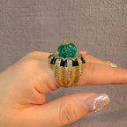 Vintage Pumpkin Blue Crystal Rings Open Finger Jewelry Black Dripping Oil Halloween Thanksgiving Day Accessories For Women 2025