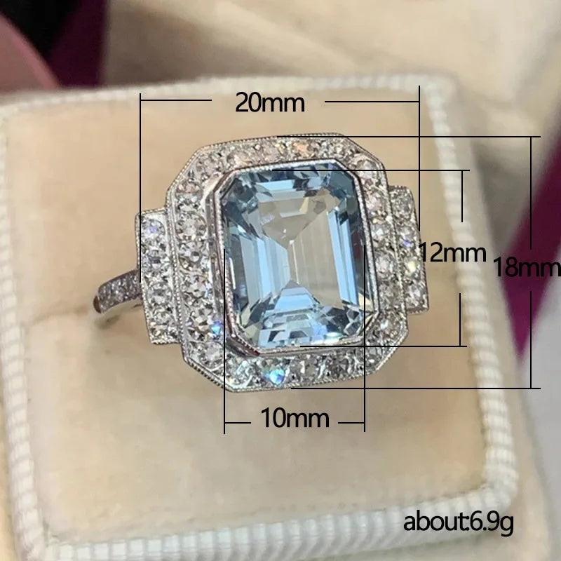 Luxury Female Rings 925 Sterling Silver Square Sea Blue Zircon Rings for Women Men Love Anniversary Jewelry Girlfriend Gift