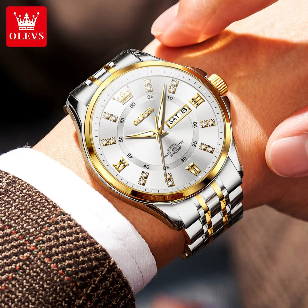 OLEVS Brand Watch Steel Band Stereo Dial Double Calendar Quartz Watch Waterproof Men's Watch 3620