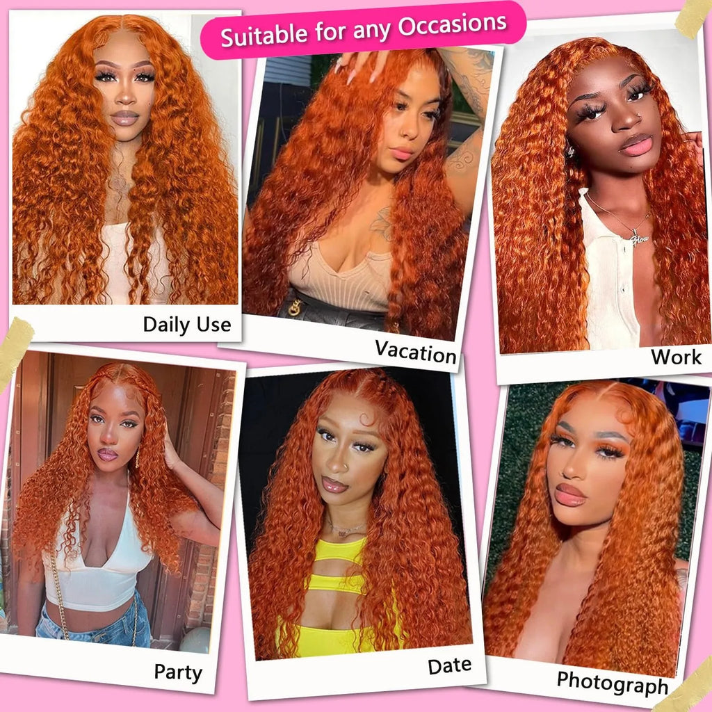 Orange Ginger Lace Front Wig Human Hair 13x6 Deep Wave Lace Front Wigs 40 Inch Water Wave Human Hair Wig Pre Plucked Curly Wigs