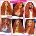 Orange Ginger Lace Front Wig Human Hair 13x6 Deep Wave Lace Front Wigs 40 Inch Water Wave Human Hair Wig Pre Plucked Curly Wigs