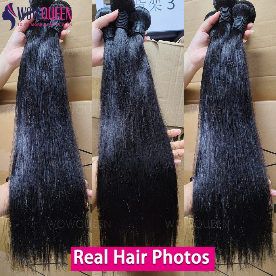 Straight Human Hair Bundles with Closure 2x6 4x4 Raw Brazilian Hair Extensions Weave 3 4 Bundles with 13x4 Transparent Frontal