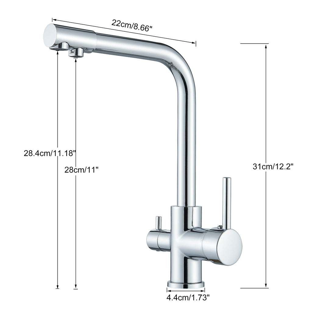 Chrome Purified Water Kitchen Faucet Pure Water Filter Deck Mounted Faucet Crane Dual Handles Hot Cold Water Mixer Taps