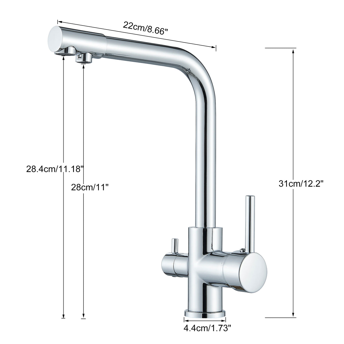 Chrome Purified Water Kitchen Faucet Pure Water Filter Deck Mounted Faucet Crane Dual Handles Hot Cold Water Mixer Taps