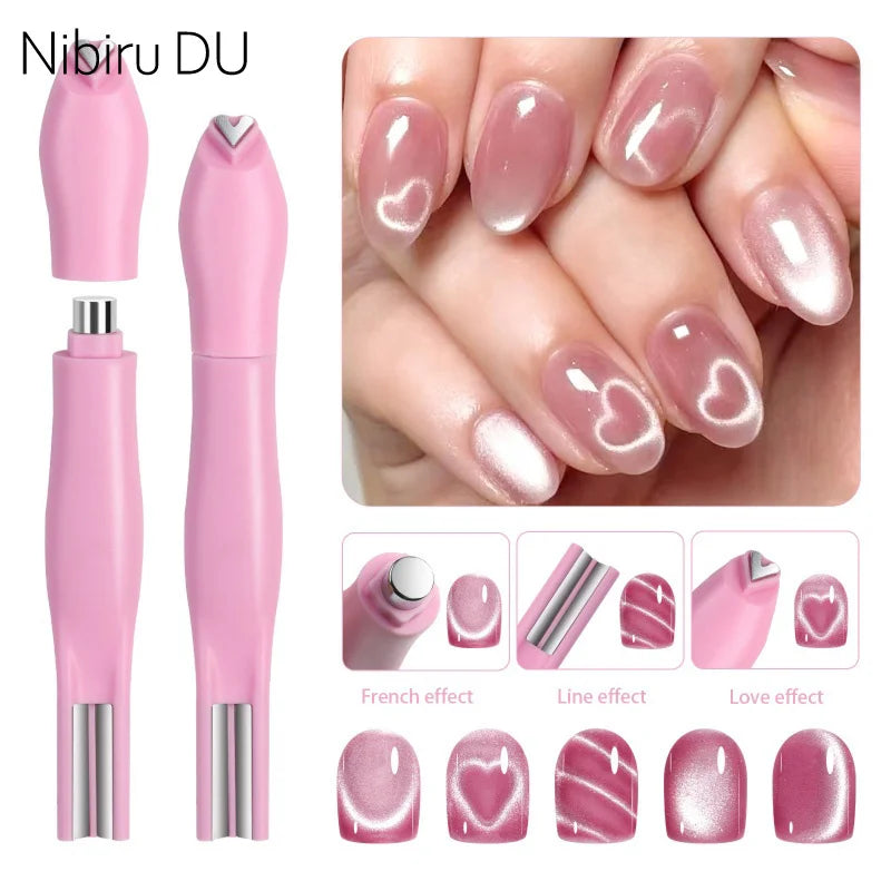 3 in 1 Cat Eye Nail Magnetic Stick Love Heart Snake Pattern French Cat Eye Nail Magnet UV Gel Polish Effect Manicure Design Tool