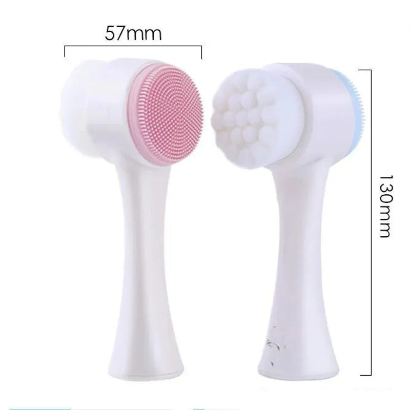 3D Double-sided Manual Facial Cleansing Brush Soft Silicone Bristles Deep Pore Cleansing Exfoliating Face Wash Brush Beauty Care