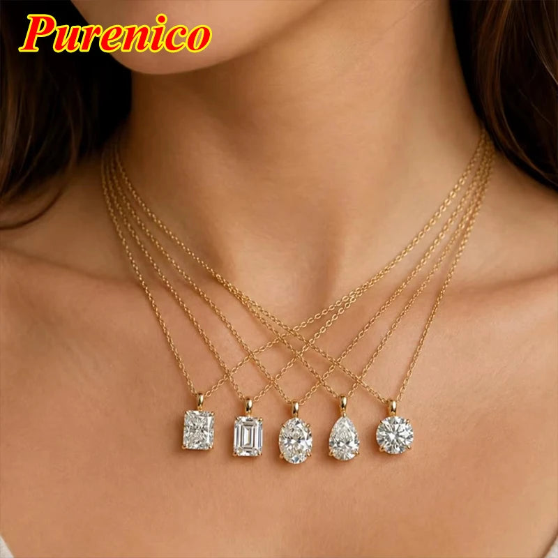 1-3ct Marquise Princess Emerald Pear Cut Women Moissanite Necklace Original 925 Sterling Silver Moissanite Diamond Jewelry Daily