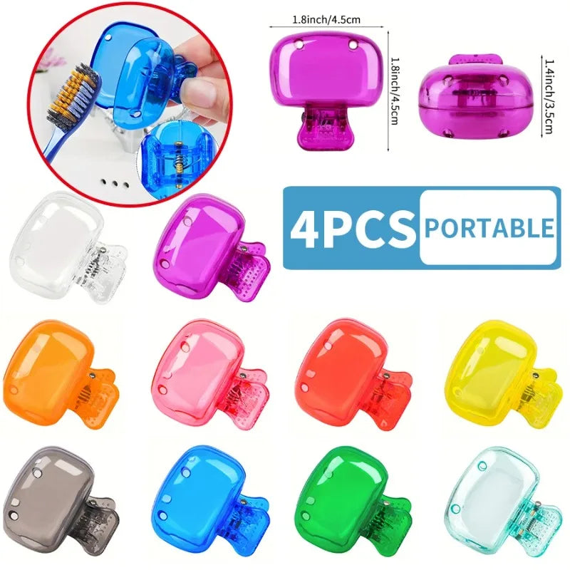 4PCS Portable Toothbrush Storage Clip Travel Essential Protective Cover - Durable Toothbrush Case for On-the-Go Hygiene