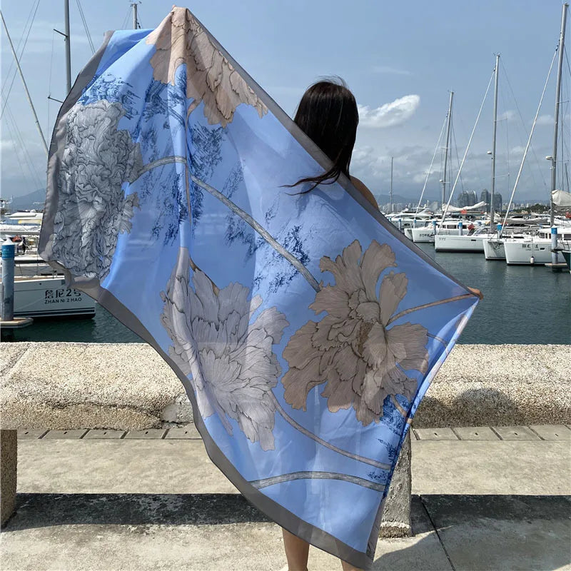 Travel Beach Scarve Bikini Large Sunscreen Shawl Design Floral Sarong Wrap Scarf Women Luxury Swimsuit Bathing Cover-up 90x180cm