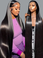 Virgin Straight Human Hair Lace Front Wigs 38 40 Inch 13x4 HD Transparent Lace 250 Density Pre Plucked Natural Color Straight Wigs For Black Women