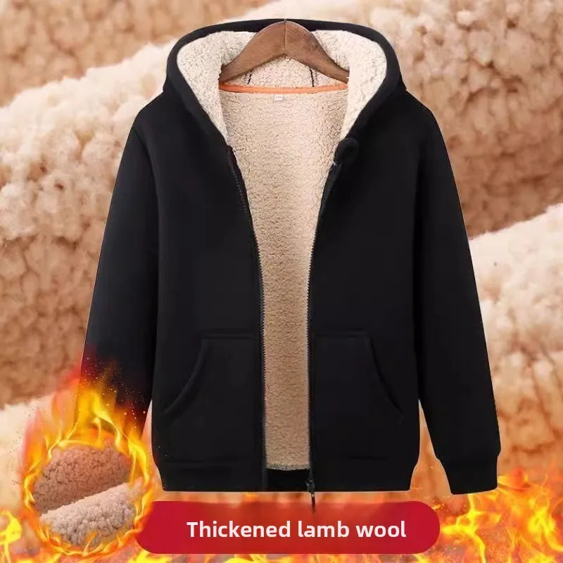 American Style Hooded Zipper Jacket Lamb Velvet Men Women Autumn Winter Thickened Long Sleeve Sweatshirt Warm Youth Fashion