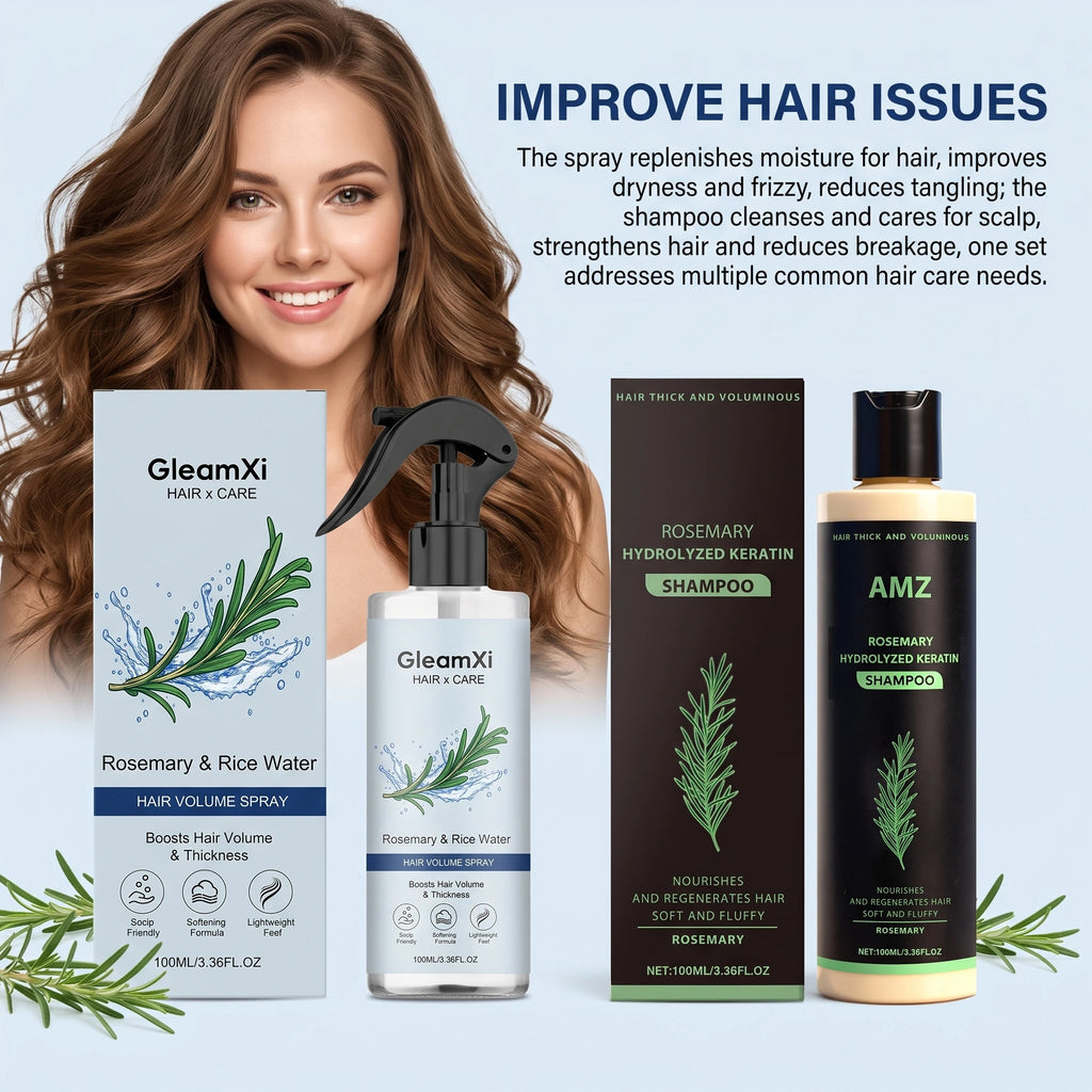 Rosemary Shampoo Set Hair Care Spray Herbal Shampoo with Hydrolyzed Keratin Plant Extract Hair Care Refreshing Hair Daily Use