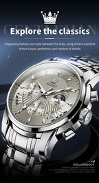 OLEVS 2892 Men Watch Original Quartz Watch Luxury Waterproof Luminous Calendar Moon Phase Chronograph Business Sports Men Watch
