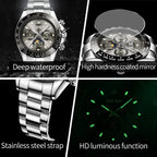 OLEVS 6654 Luxury Men's Automatic Mechanical Watch Original Stainless Steel Waterproof Moon Phase Chronograph Brand Men Watch