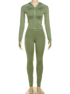kliou Casual Women 2 Piece Set Classic Tracksuits Solid Long Sleeve Zip-up Hood Tops+Slim Elastic Pants Sporty Concise Outfits