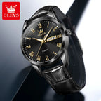 OLEVS 5892 Watches for Men Leather Strap Dual Calendar Roman Scale Simple Elegant Luxury Original Quartz Men's Watches