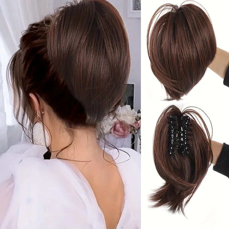 Women's Elegant Claw Messy Bun HairPiece Scrunchies Synthetic Straight Chignon Ponytail Clip-in Hair Extensions