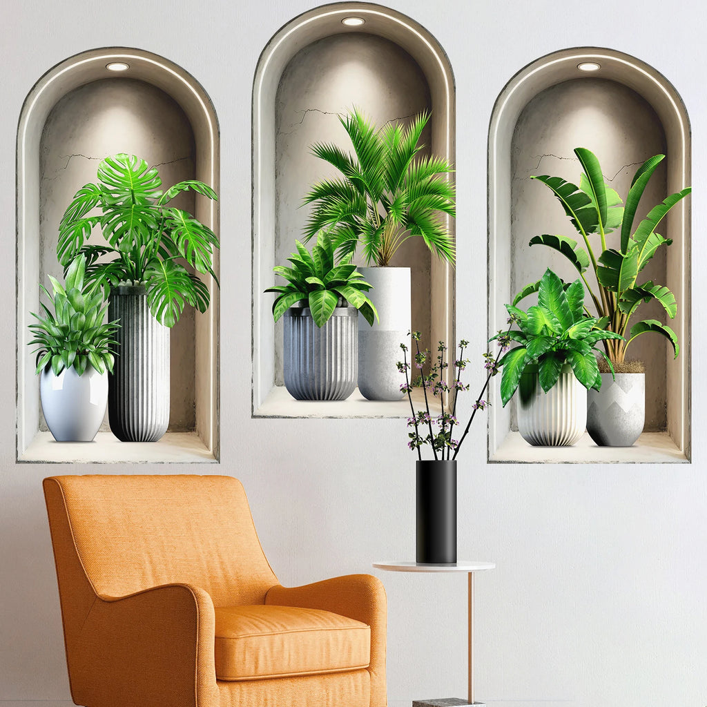 18 Styles Simulated Archway Niche Potted Plant Painting Wall Stickers Bedroom Living Room Hall Peel & Stick Art Mural Decals