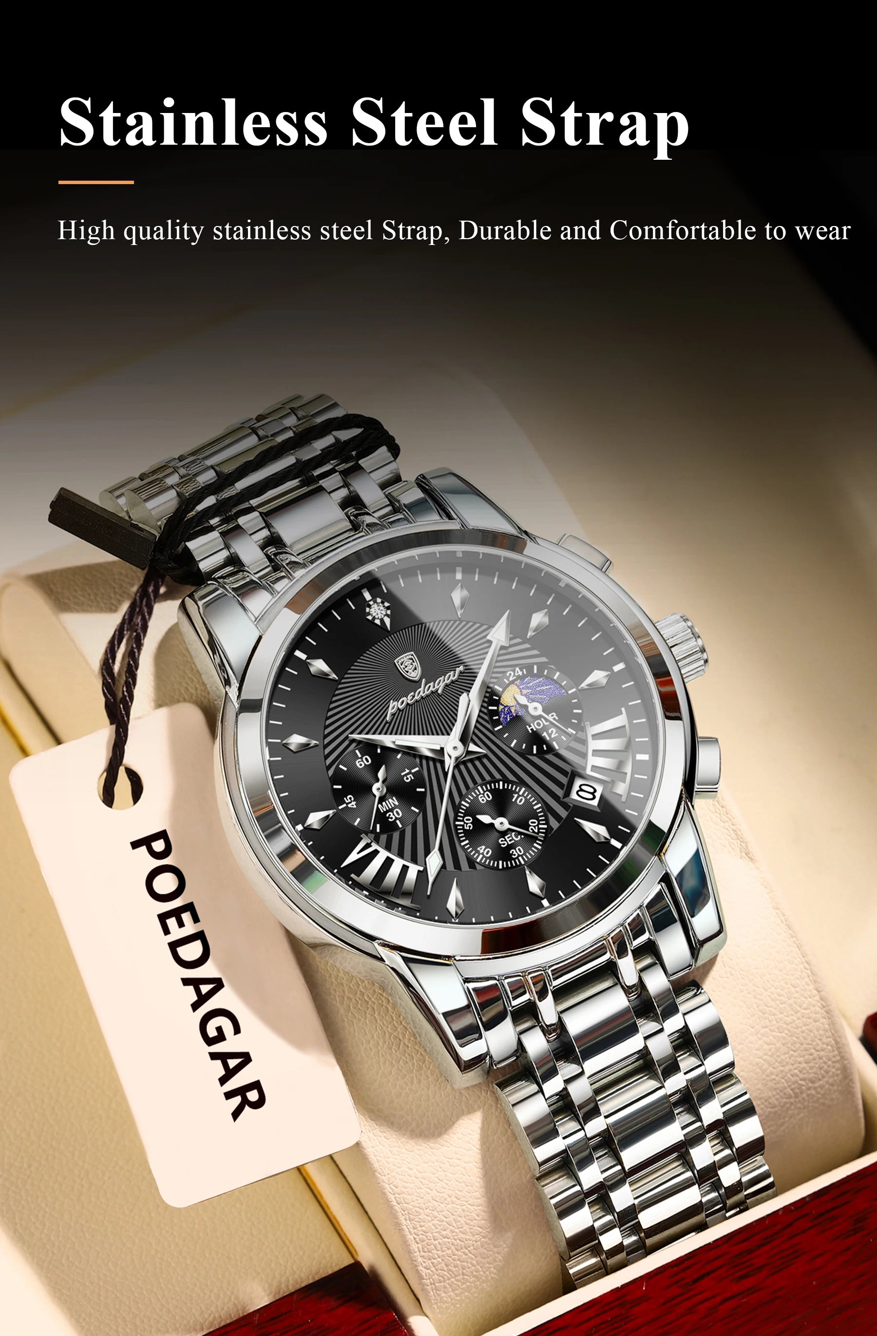 POEDAGAR Original Military Men Watches Waterproof Luminous Date Chronograph Man Watch Stainless Steel Men's Quartz Watches Reloj