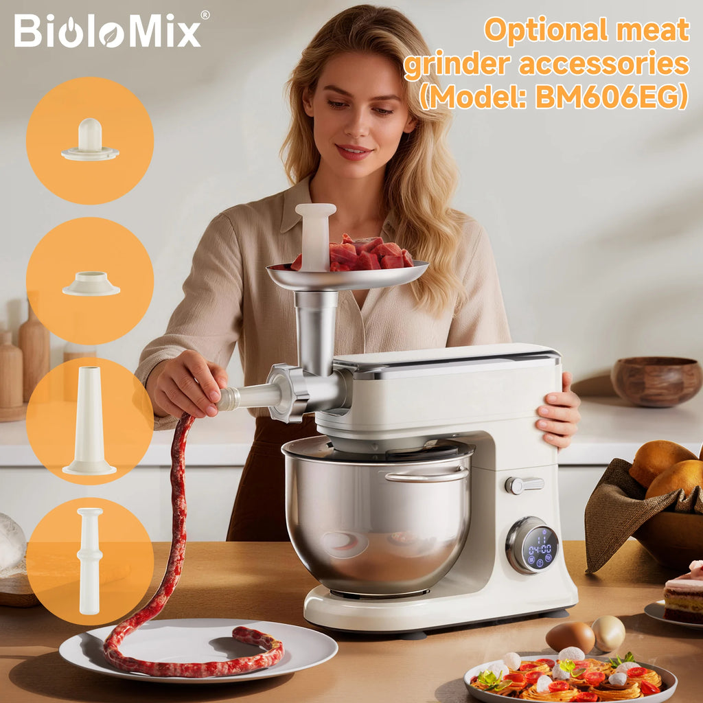 BioloMix 7L Food Mixers for Baking, 1200W DC Motor Stand Mixer, with Dough Hook, Whisk & Beater, Meat Grinder Attachment