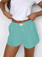 Teen Girls Plaid Shorts Elastic Waistband Pull-On Casual Lounge Summer Outfit Red Blue Color Women's Fashion
