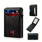 Men Carbon Fiber RFID Pop‑Up Credit Card Holder Magnetic Closure Slim Wallet With ID Window External Card Pocket