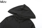 kliou Casual Women 2 Piece Set Classic Tracksuits Solid Long Sleeve Zip-up Hood Tops+Slim Elastic Pants Sporty Concise Outfits