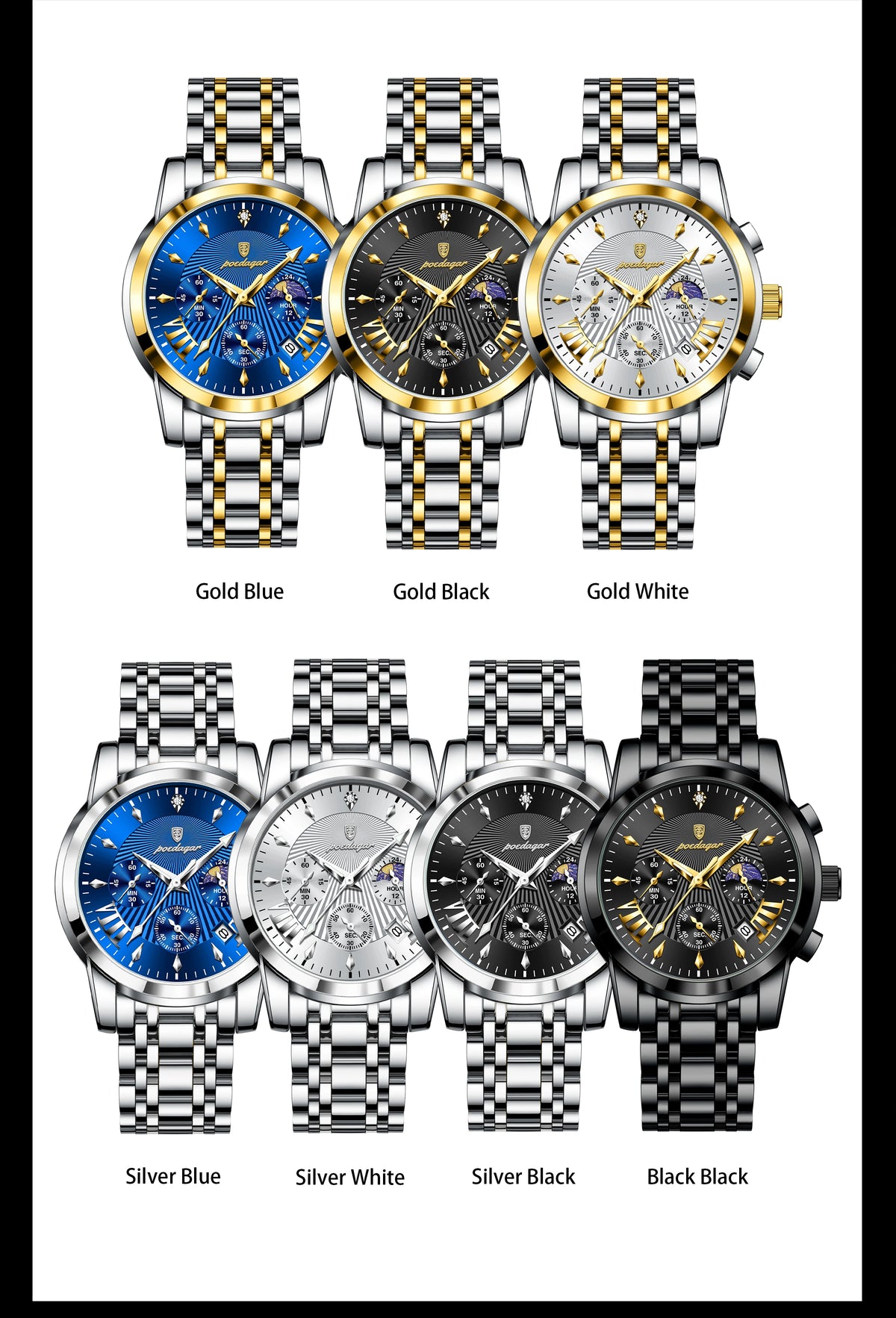 POEDAGAR Original Military Men Watches Waterproof Luminous Date Chronograph Man Watch Stainless Steel Men's Quartz Watches Reloj
