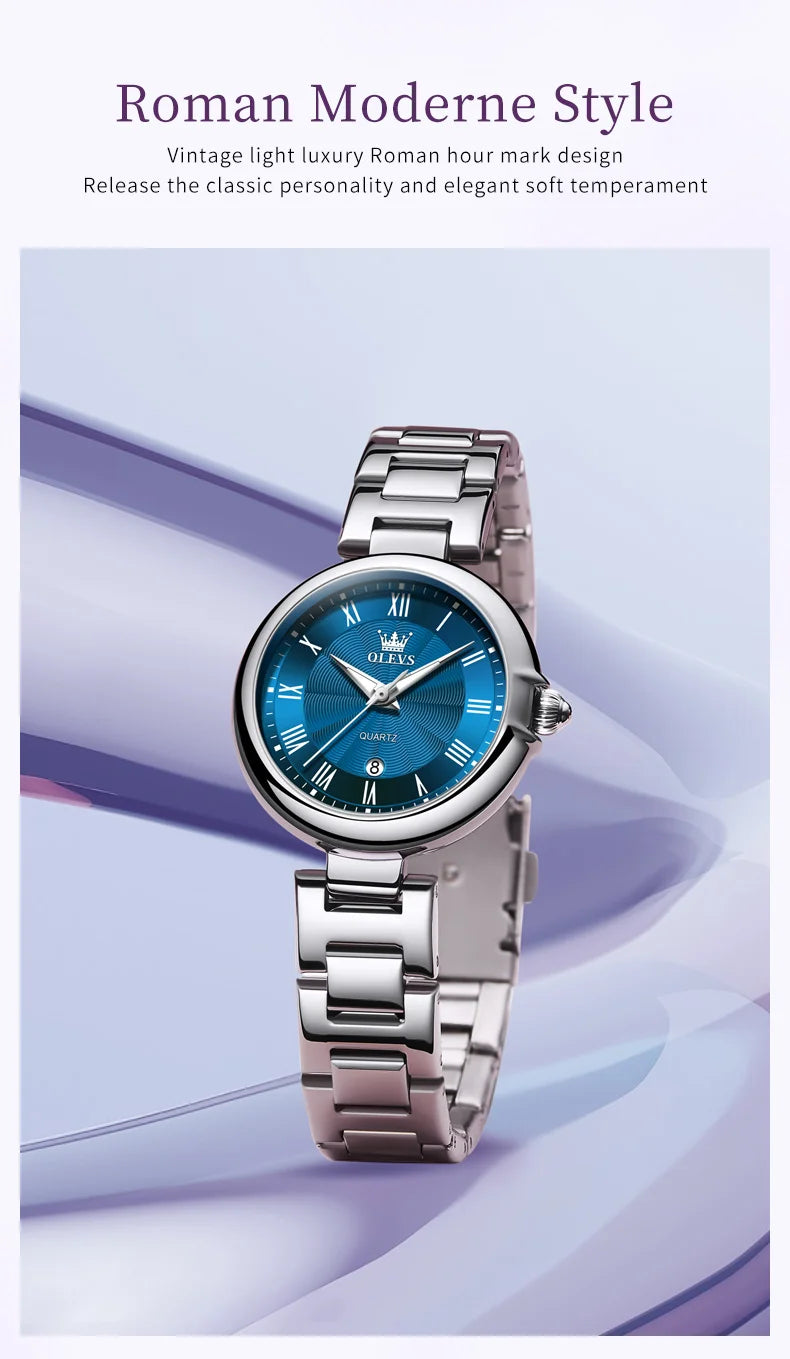 OLEVS 5608 Luxury Brand Women's Wristwatch Waterproof Stainless Steel Strap Luminous Date Quartz Watch for Ladies