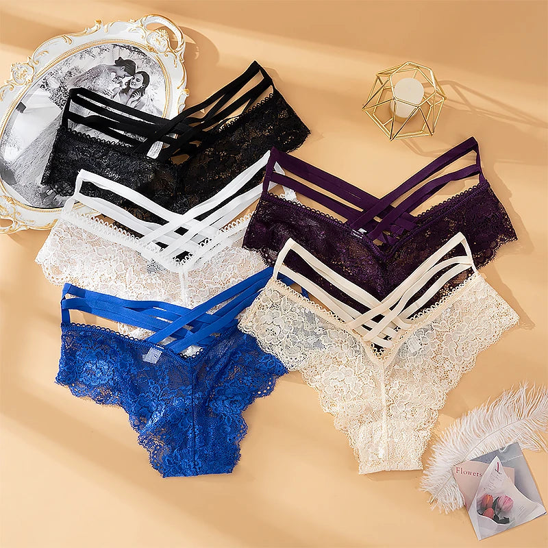 Sexy Panties Women Lace Low-Rise Solid Sexy Briefs Female Underwear Cross Strap Temptation Lingerie Ladies G String Thong
