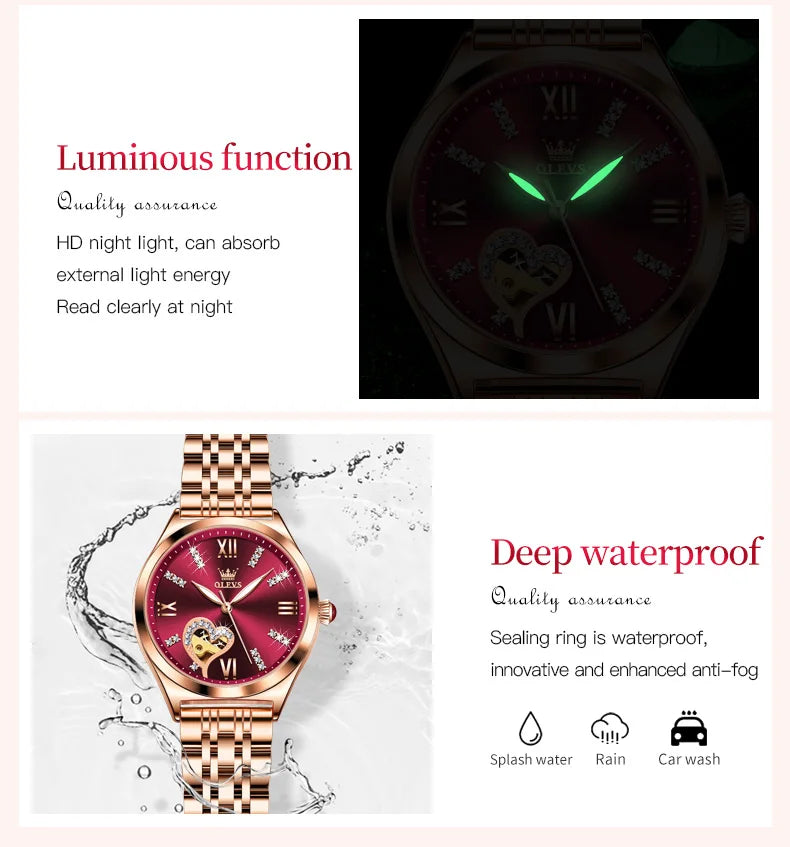 2026 New OLEVS Rose Gold Steel Women's Watches Luxury Brands Automatic Mechanical Watch For Women Fashion reloj para mujer