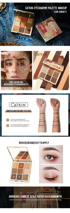 CATKIN Eyeshadow Palette, Matte Shimmer 9 Colors, Highly Pigmented, Creamy Texture, For Halloween Cosplay & Gothic Party Makeup