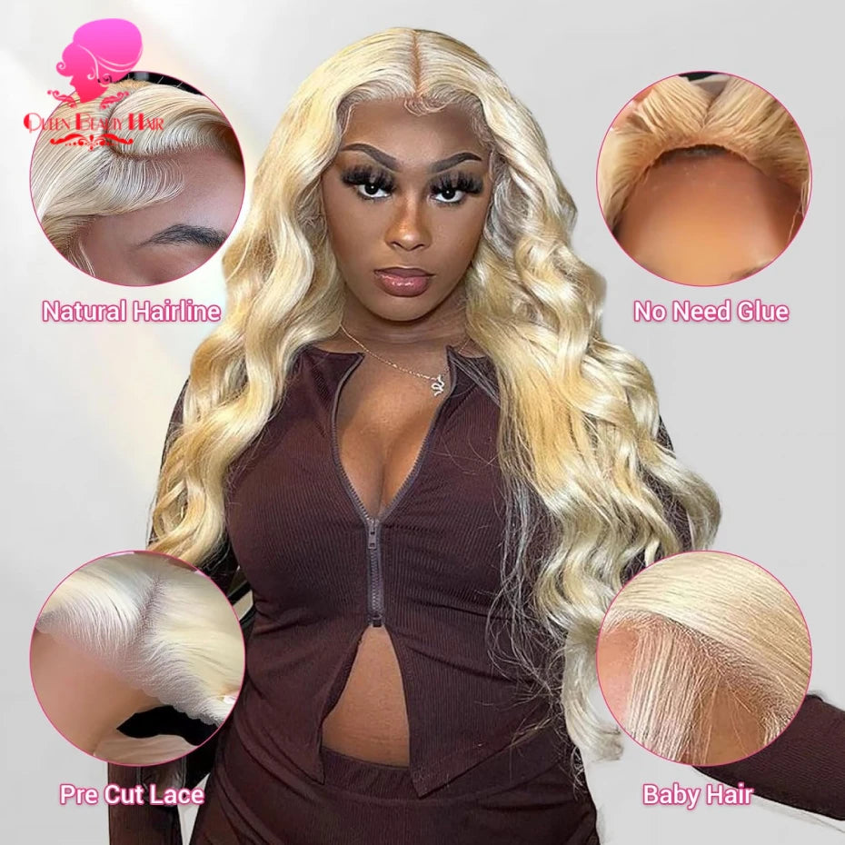 613 Glueless Wigs Human Hair 5x5 Lace Closure Wig Bone Straight Blonde Pre Plucked Glueless Wig Remy Human Hair Wigs Ready To Go
